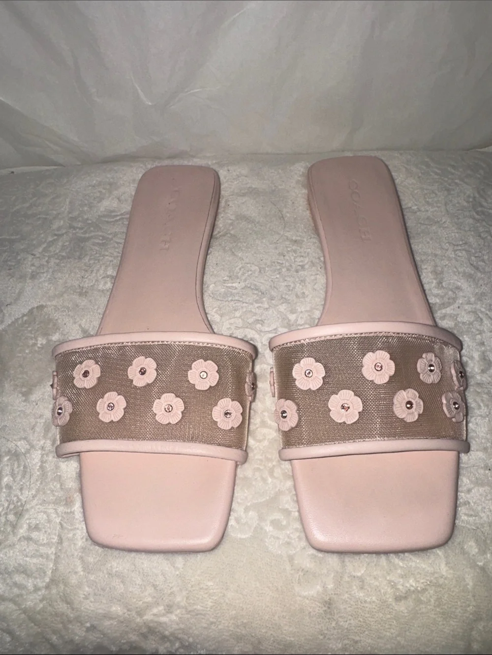 Coach Pink Floral Appliqué Slide Sandals